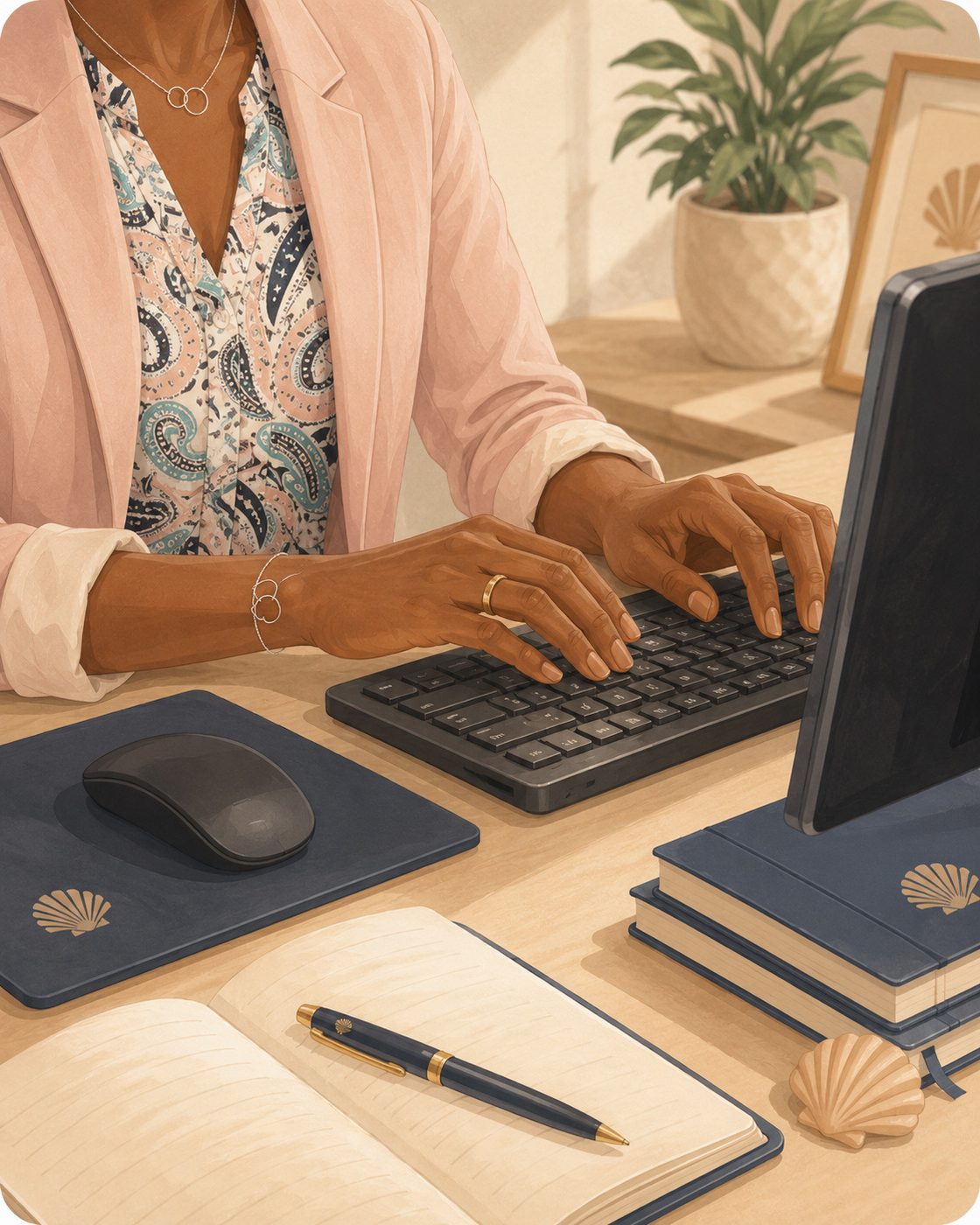 Assistante administrative externalisée au travail : gestion administrative déléguée à distance, les mains sur le clavier