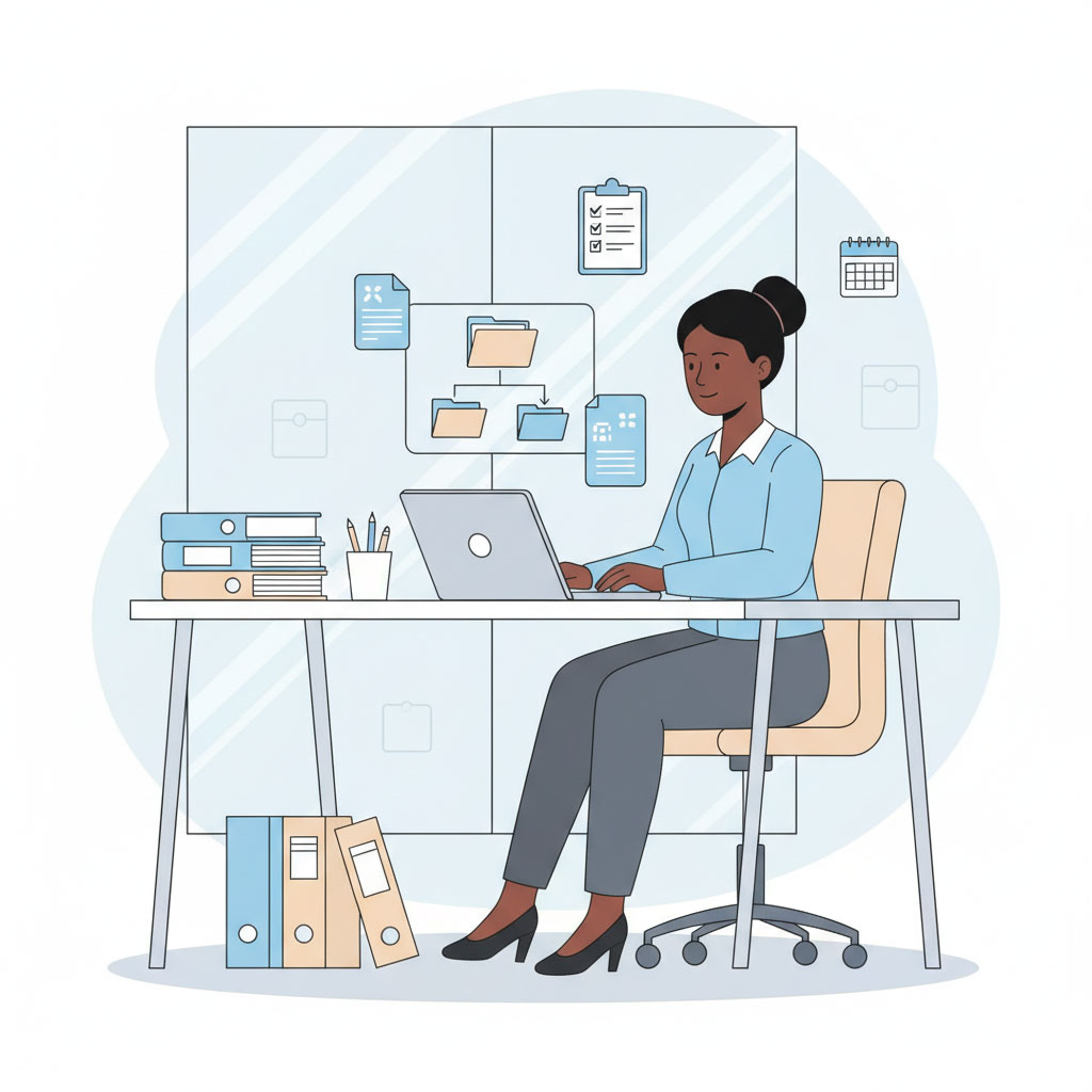 Assistante administrative organisant les documents d'entreprise