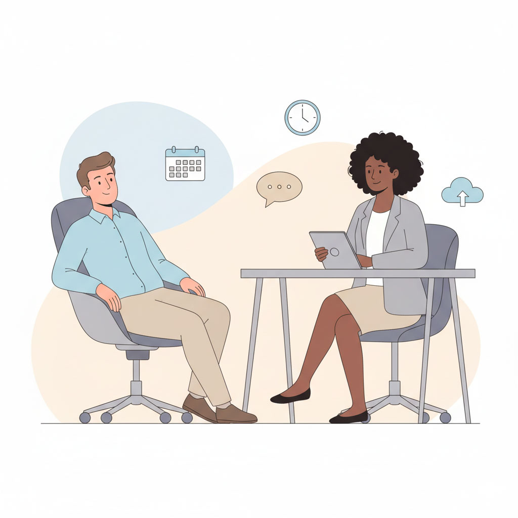 Entrepreneur serein après avoir fait appel à une assistante administrative